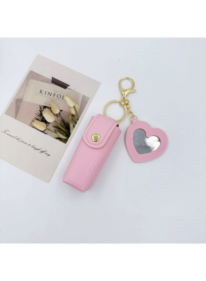 مجموعة من 4 قطع من حامل مرطب الشفاه الجلدي المحمول مع سلسلة مفاتيح ومرآة، سلسلة مفاتيح لأحمر الشفاه، منظم مرطب الشفاه، حقيبة تخزين مكياج السفر للنساء والفتيات - Image 5